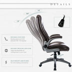 Fauteuil de bureau de direction en cuir - Chaise d'ordinateur à dossier haut avec accoudoirs rembourrés relevables et inclinaison réglable verrouillable