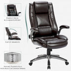 Fauteuil de bureau de direction en cuir - Chaise d'ordinateur à dossier haut avec accoudoirs rembourrés relevables et inclinaison réglable verrouillable
