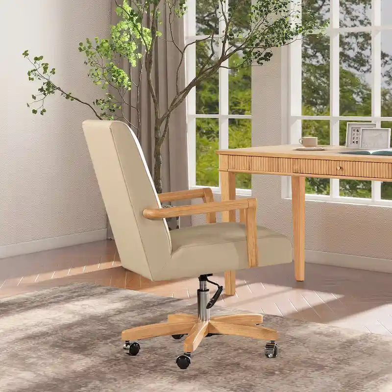 Dumont Modern Farmhouse Top Grain Leather Swivel Office Desk Chair