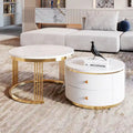 Table basse ronde gigogne blanche avec tiroirs
