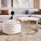 Table basse ronde gigogne blanche avec tiroirs
