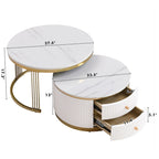 Table basse ronde gigogne blanche avec tiroirs
