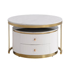 Table basse ronde gigogne blanche avec tiroirs