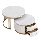Table basse ronde gigogne blanche avec tiroirs