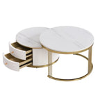 Table basse ronde gigogne blanche avec tiroirs