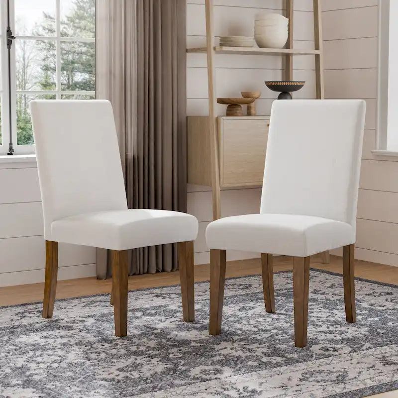Chaise de salle à manger en tissu ivoire de style campagnard