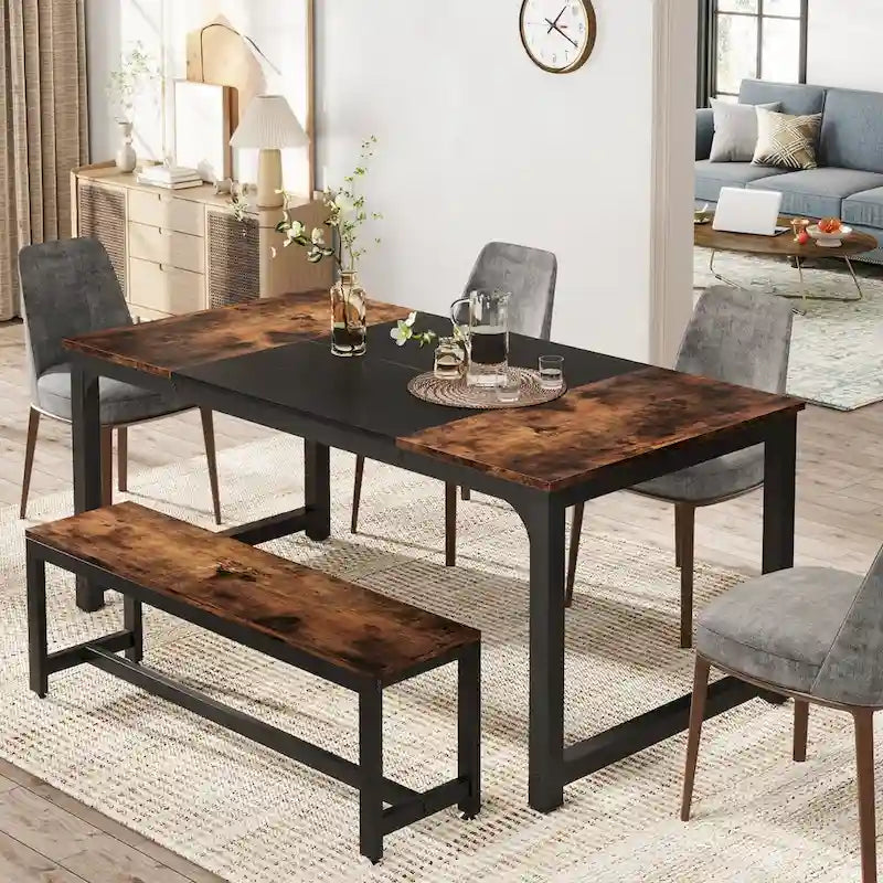 Table de salle à manger industrielle de 63 po pour 4-6 personnes, table de cuisine pour salle à manger - 63 L x 31.5 W x 29.53 H