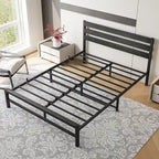 Cadre de lit plateforme avec tête de lit en bois, rangement sous le lit, antidérapant