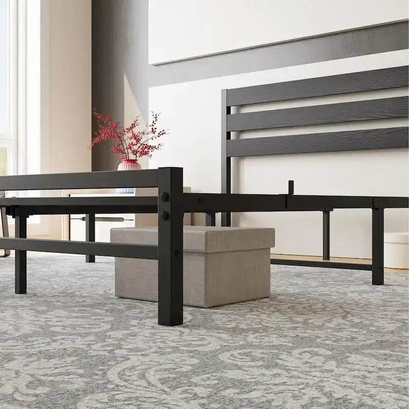 Cadre de lit plateforme avec tête de lit en bois, rangement sous le lit, antidérapant