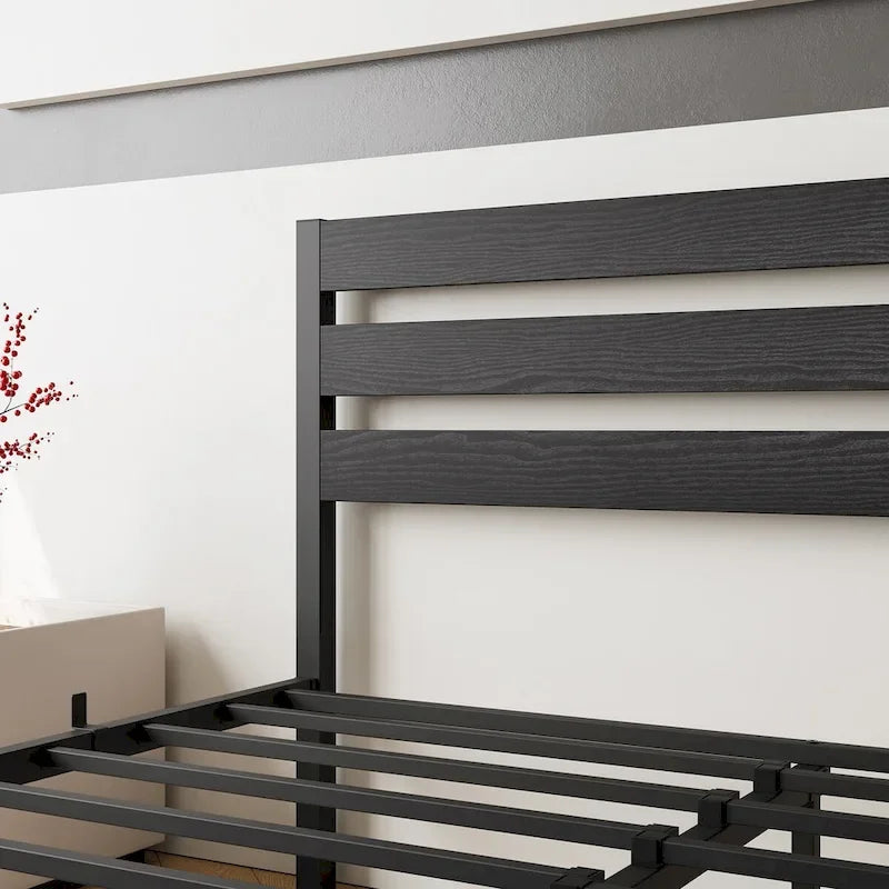 Cadre de lit plateforme avec tête de lit en bois, rangement sous le lit, antidérapant