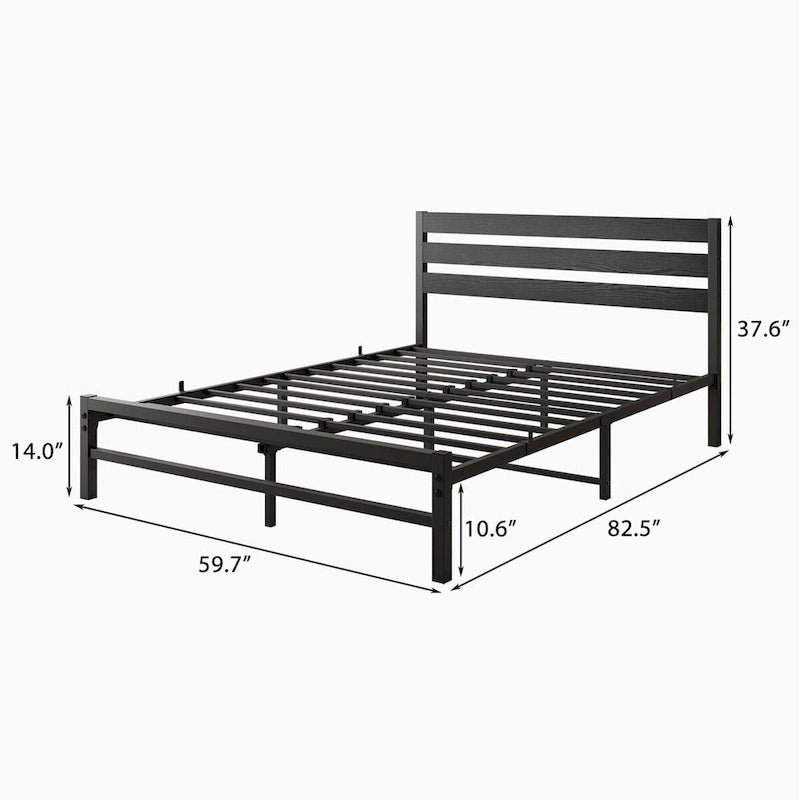 Cadre de lit plateforme avec tête de lit en bois, rangement sous le lit, antidérapant