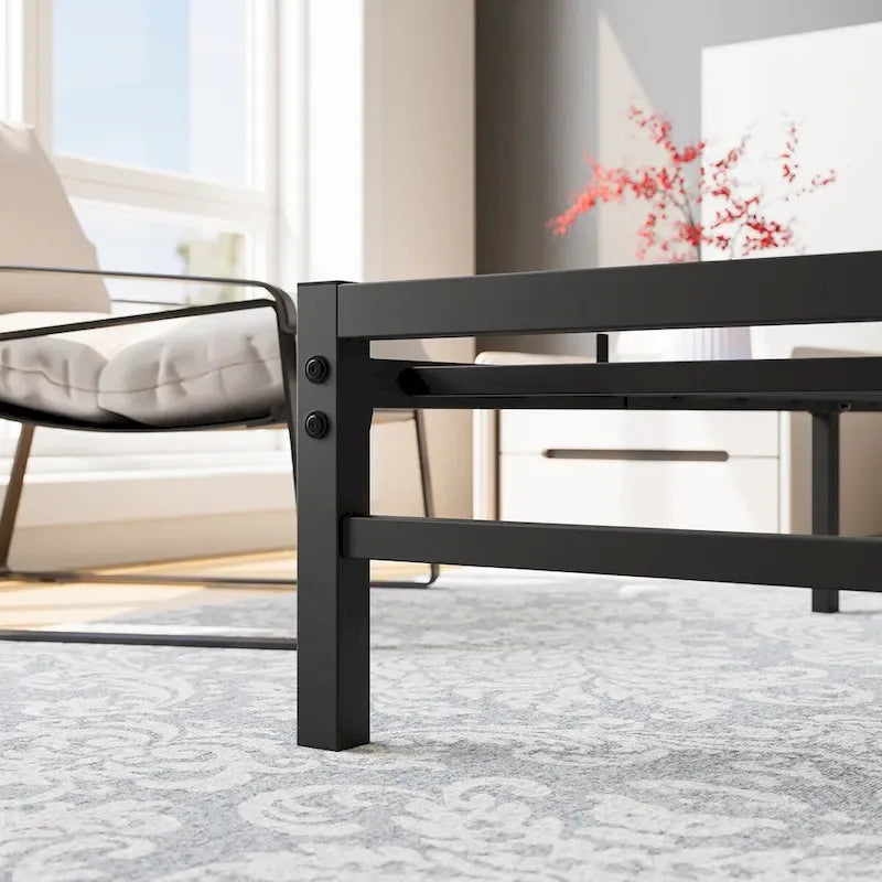 Cadre de lit plateforme avec tête de lit en bois, rangement sous le lit, antidérapant