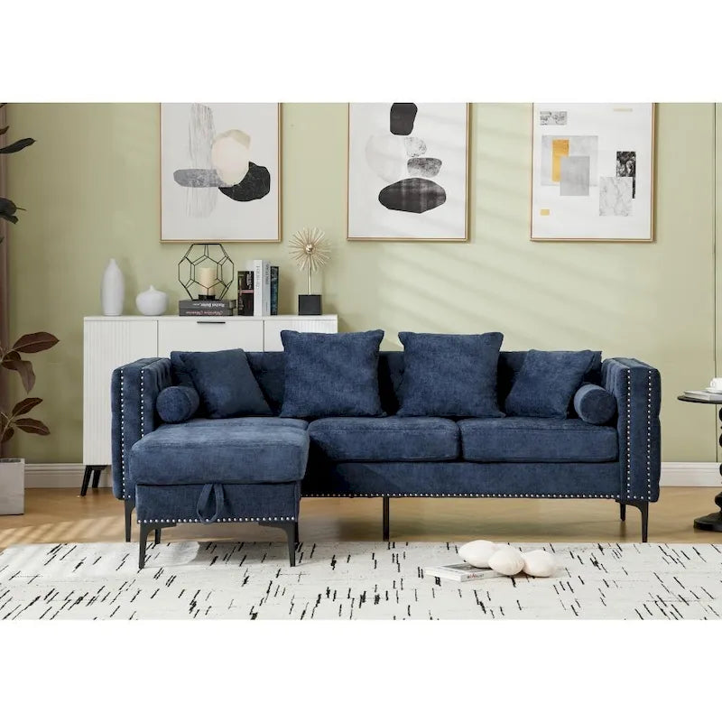 Canapé d'angle moderne convertible en chenille capitonnée