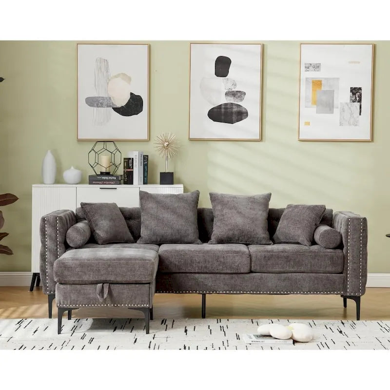 Canapé d'angle moderne convertible en chenille capitonnée