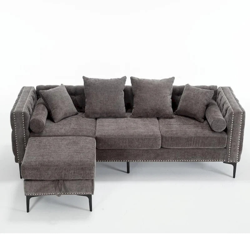 Canapé d'angle moderne convertible en chenille capitonnée