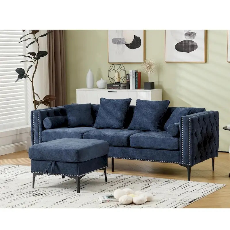 Canapé d'angle moderne convertible en chenille capitonnée