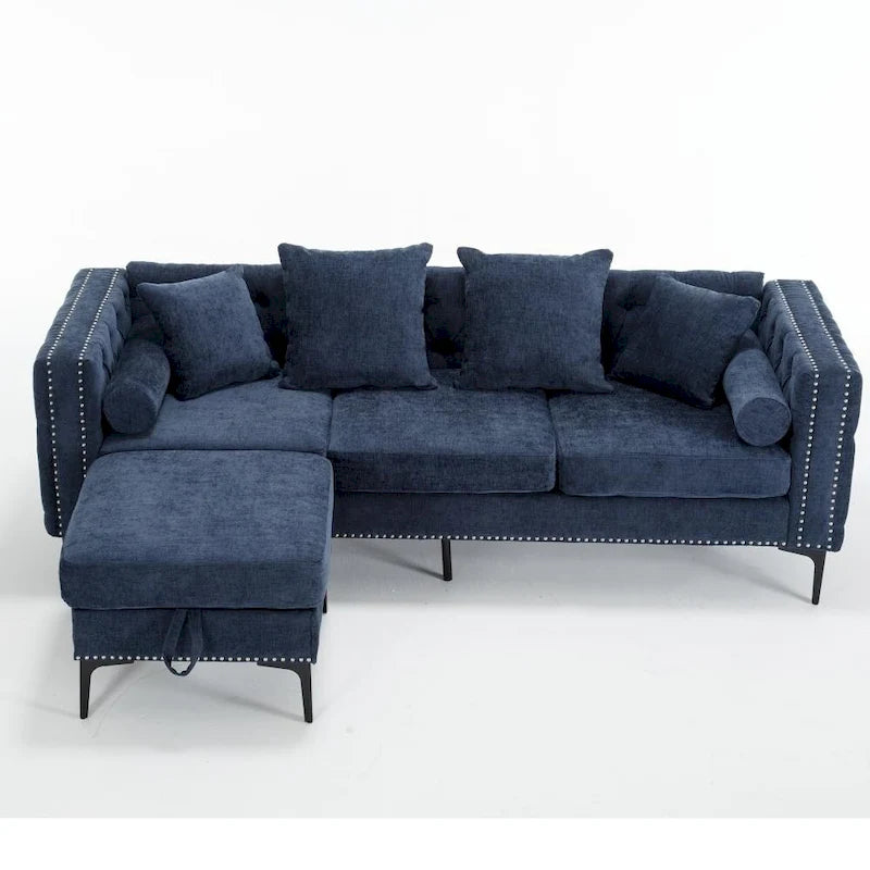 Canapé d'angle moderne convertible en chenille capitonnée