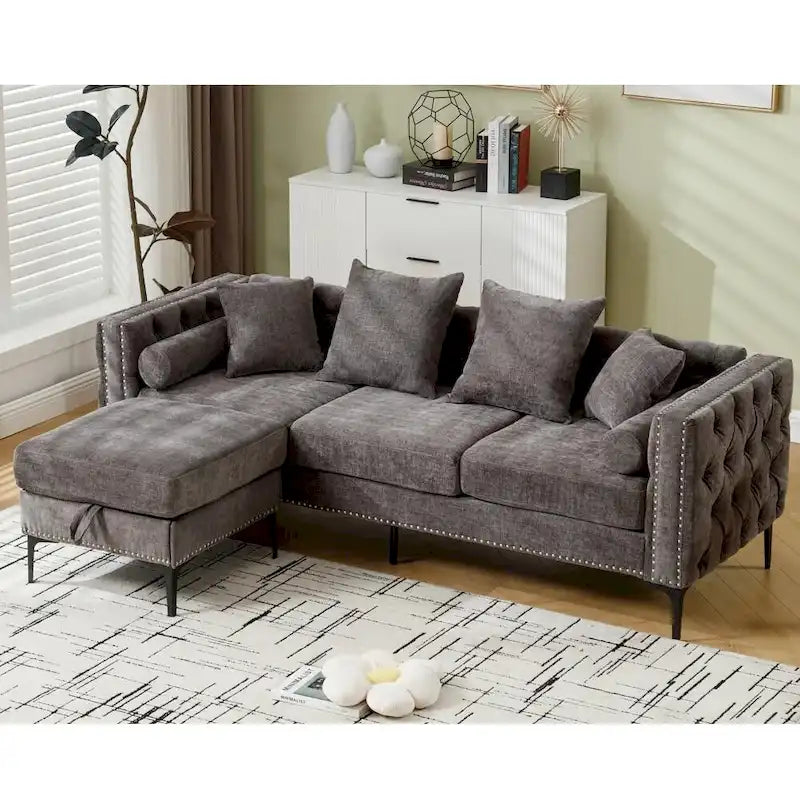 Canapé d'angle moderne convertible en chenille capitonnée