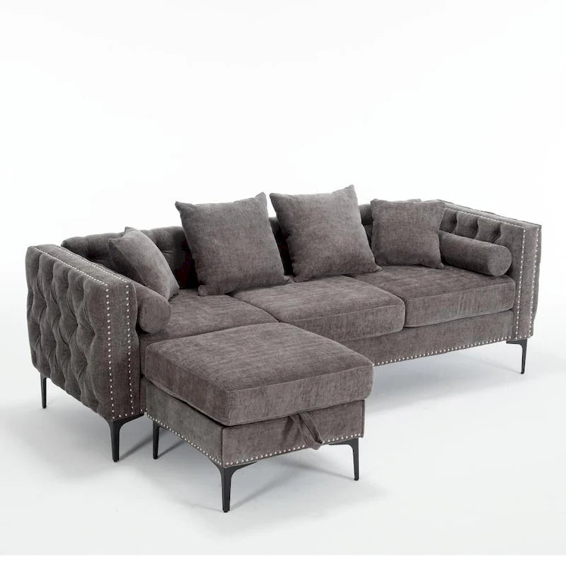Canapé d'angle moderne convertible en chenille capitonnée